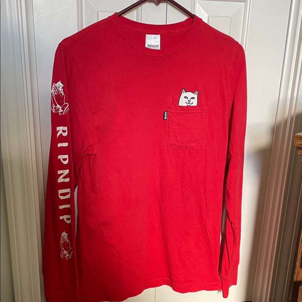 Ripndip Red Long Sleeve Tee with Cat Graphic